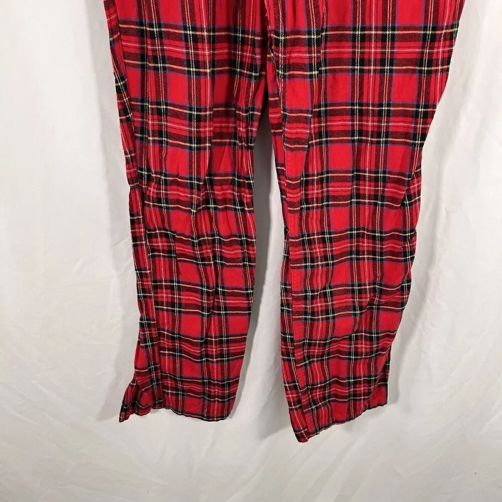 J. Crew Sleep Pants Men's Large Red Plaid Drawstring Pull On Pockets KRW Cotton